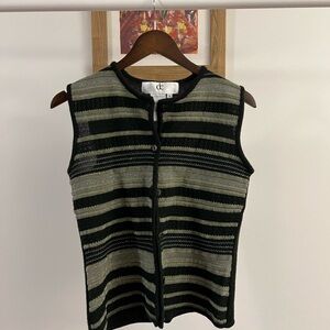 Striped Green Sleeveless Cardigan